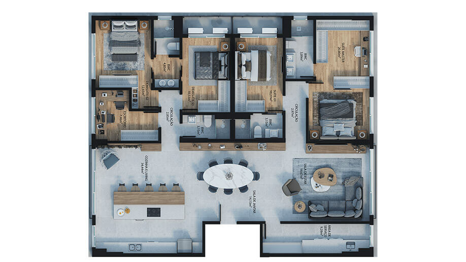 4 dormitórios (sendo 2 suítes e 2 demi-suítes) - 188m²