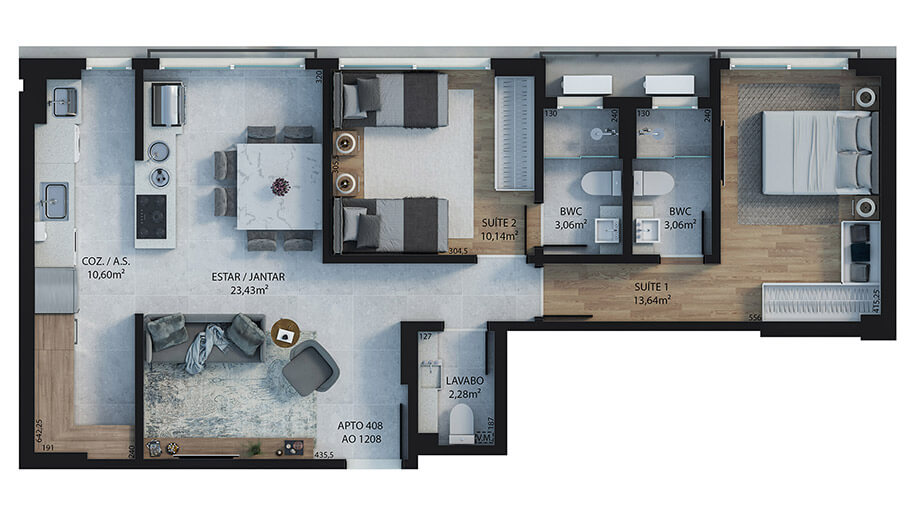 2 suítes - 79,82m²